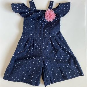 Janie and Jack Navy Ruffle Romper Jumpsuit Pantsuit Embroidered Cotton 12M-18M